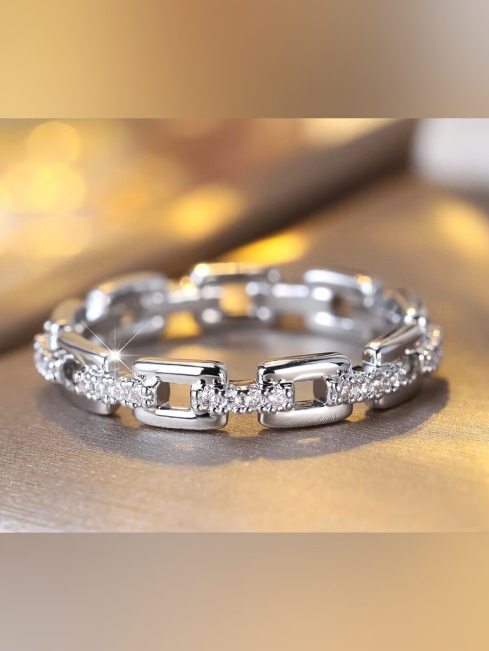 🩶🩶NEW🩶🩶 BEAUTIFUL!! CZ Infinity Hollow Rectangle Ring In SILVER Plating